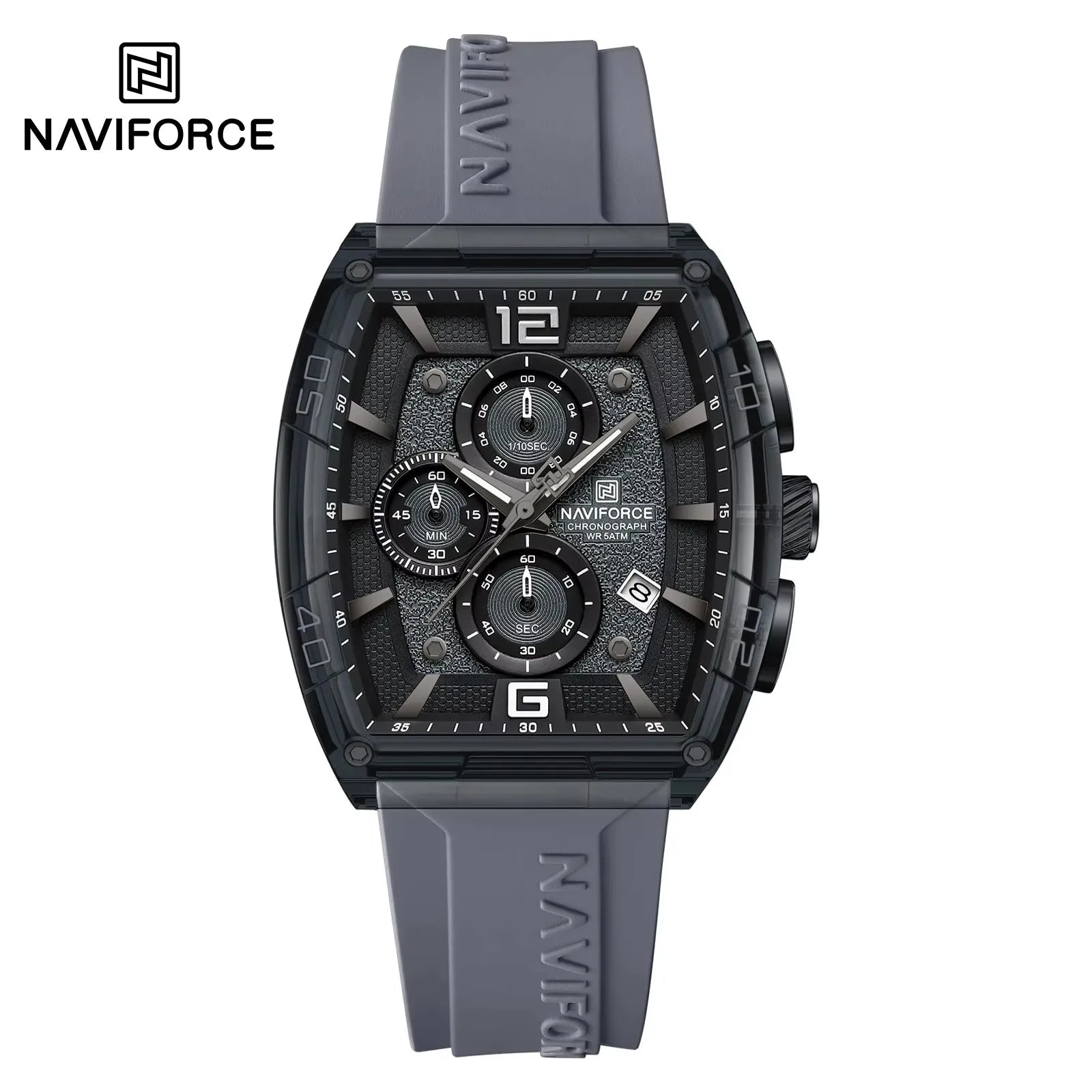 NAVIFORCE 6101 Men's Quartz Watch Casual Outdoor Sports Fashion Tonneau Dial Luminous Waterproof Silicone Strap Luxury