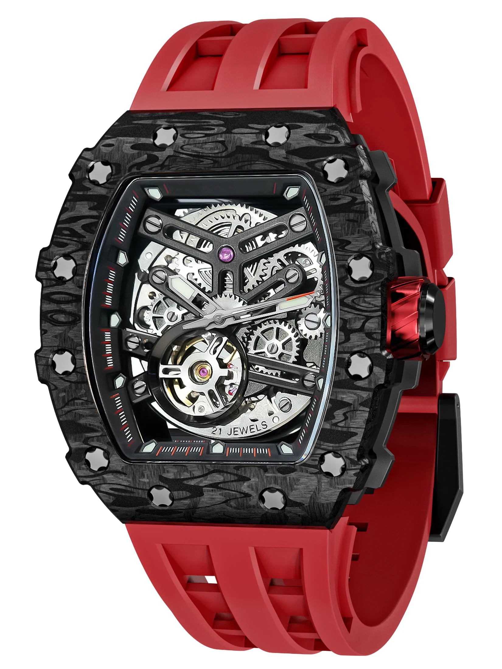 Luxurious Richard TSAR BOMB Automatic Skeleton Dial Watch Wholesale Supply Japanese Movement Sapphire Crystal Rubber Band