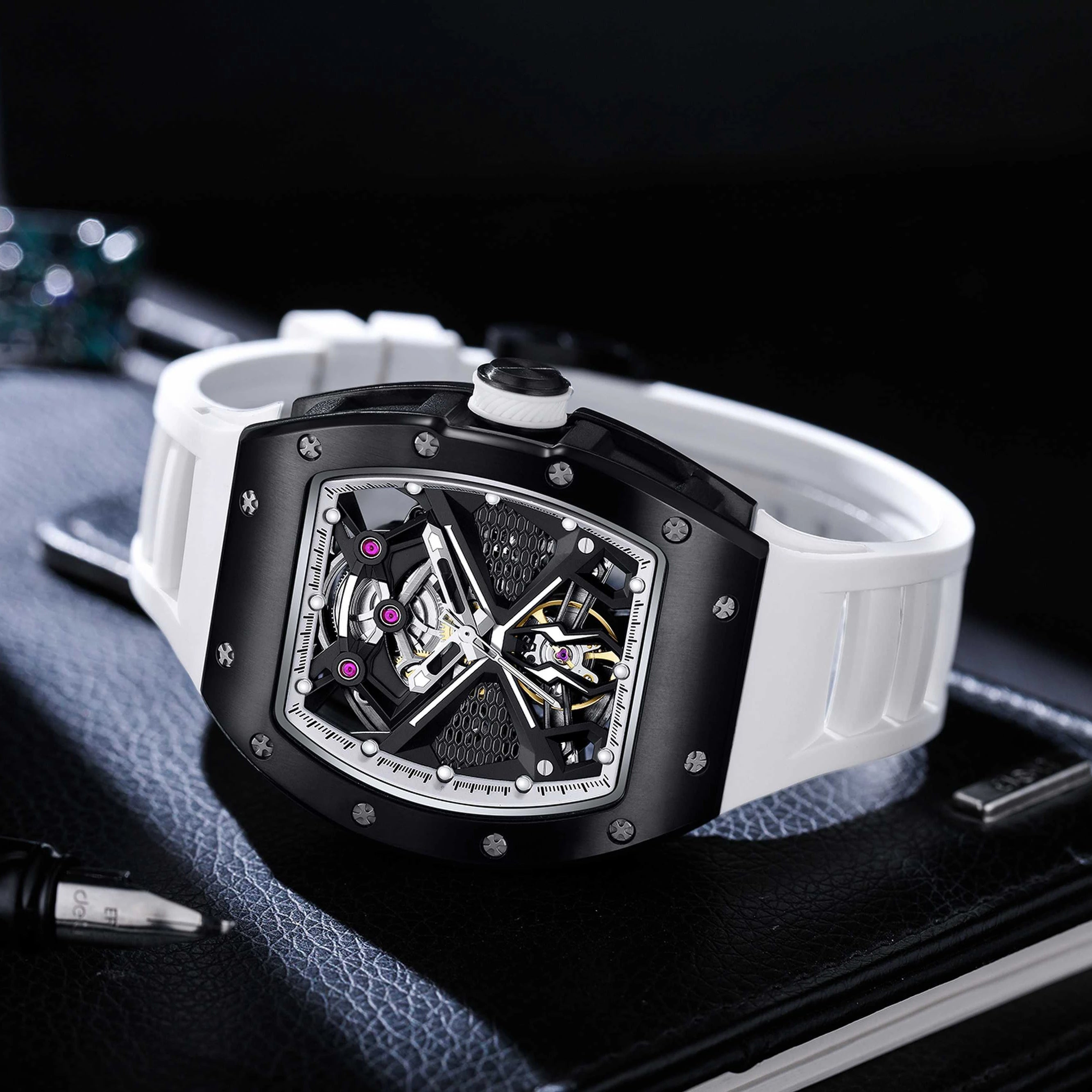 Luxury Relojes Hombre Mechanical Automatic  Watch Custom Logo Watch  Hollow Out Luxury Automatic  Skeleton Barrel Watch for Men