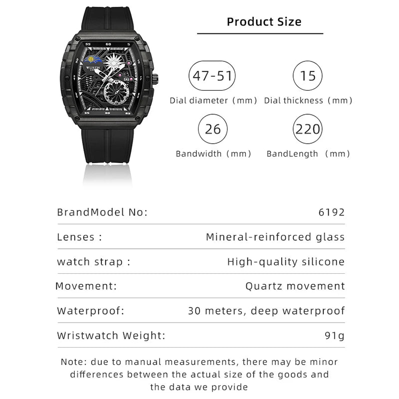 WLISTH Men's  Watch  Quartz Date Display Stainless Steel  Luminous Business Wristwatch