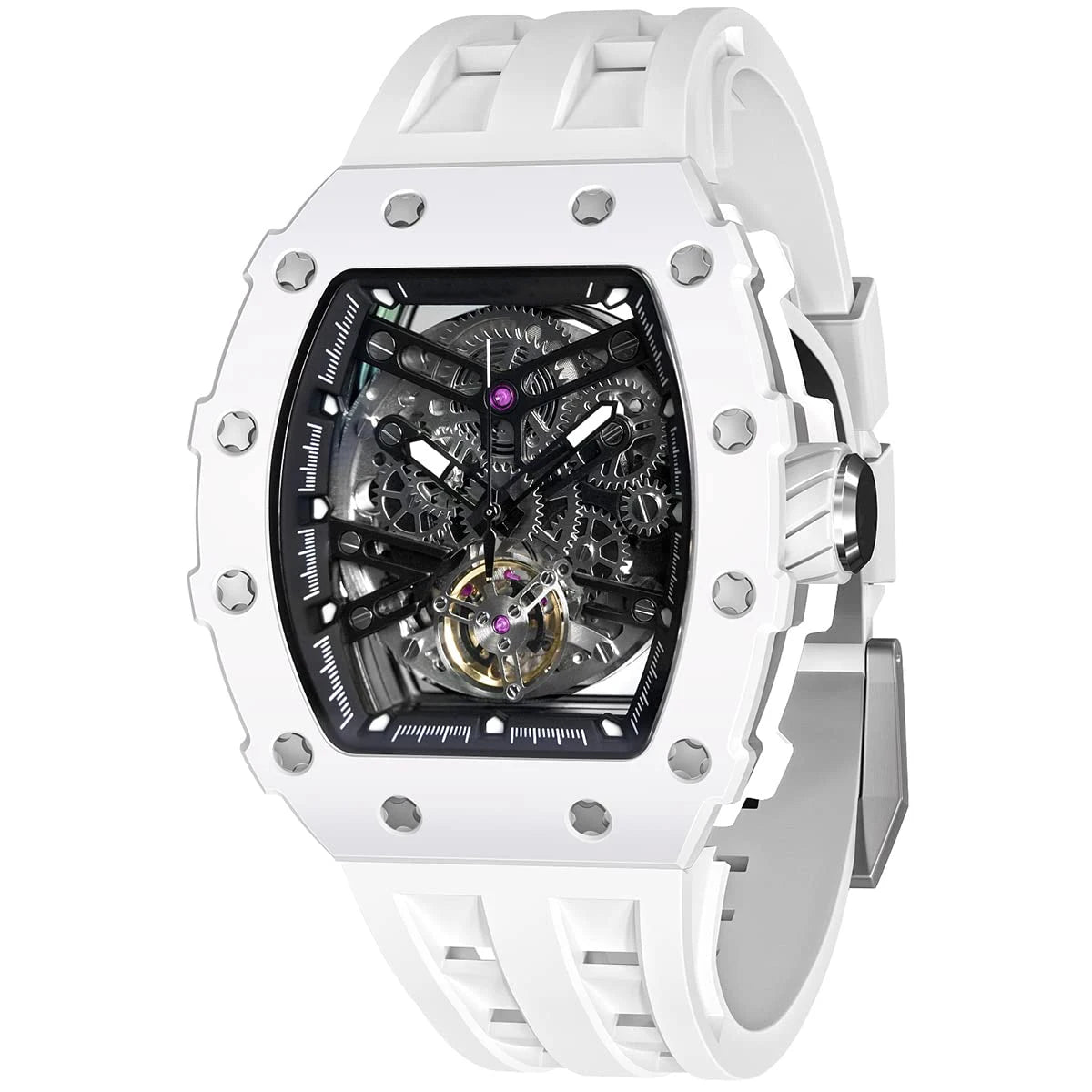 Luxurious Richard TSAR BOMB Automatic Skeleton Dial Watch Wholesale Supply Japanese Movement Sapphire Crystal Rubber Band