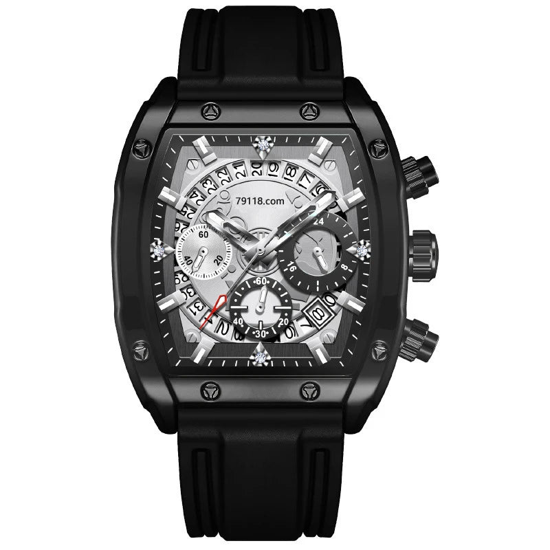 Factory Direct Sales New European American Fashion Trend Men's Watch Barrel-Shaped Quartz Watch with Diver Feature Metal Case