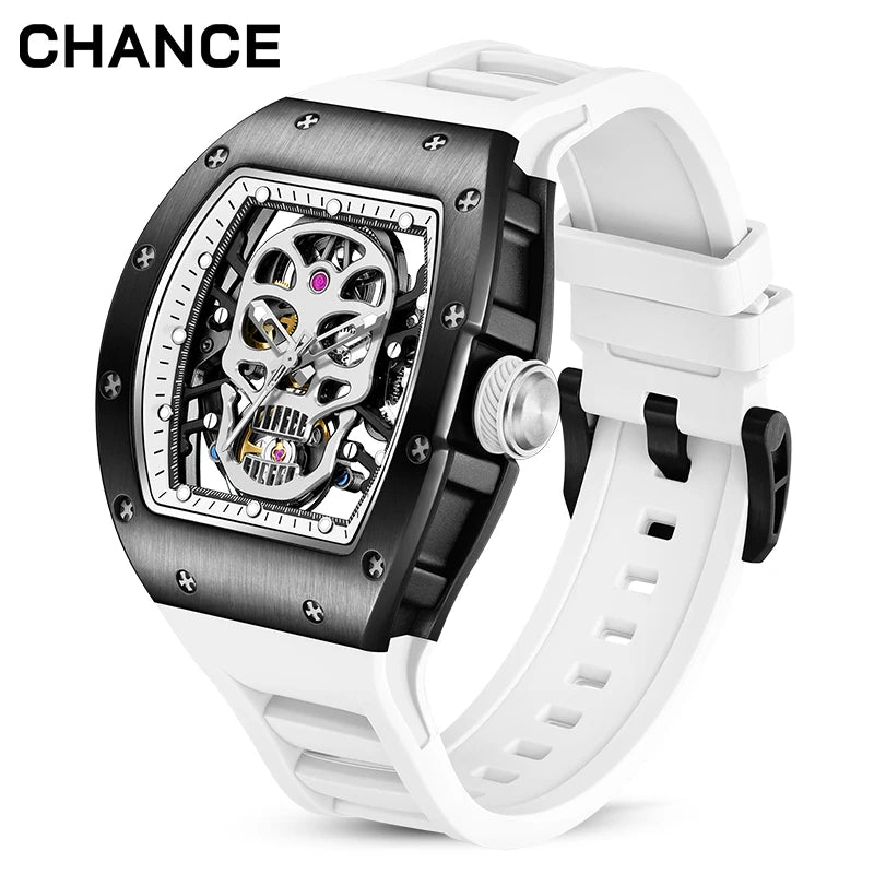 CHANCE JC-9-190G-7 Carbon Fiber Luxury Hollow Dial Automatic Watches Waterproof Luminous Silicone Strap Men Mechanical Watch