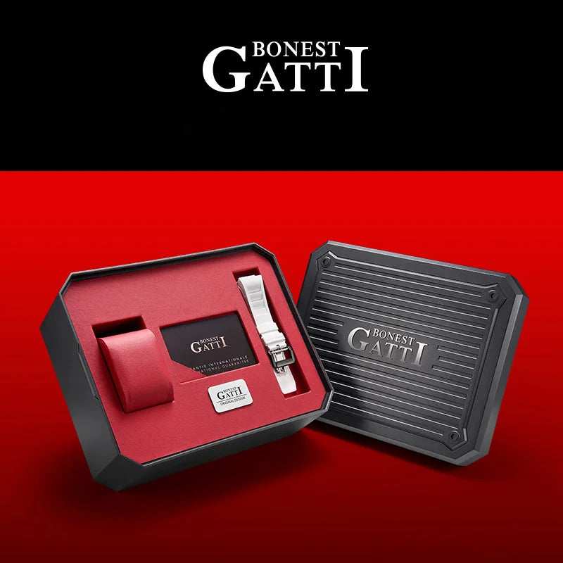 Bonest Gatti Luxury Big Skeleton Dial Mens Watch Moon Phase Tourbillon Rubber Men Automatic Watches