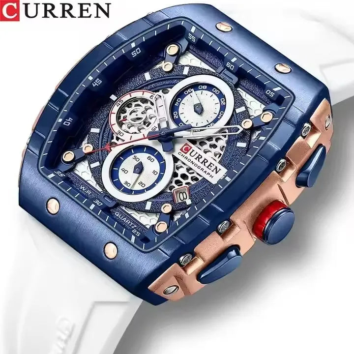 CURREN 8442 New Fashion Sports Watches Montre Homme Large Unique Tonneau Case Dial Design Auto Date Quartz Wristwatches for Men