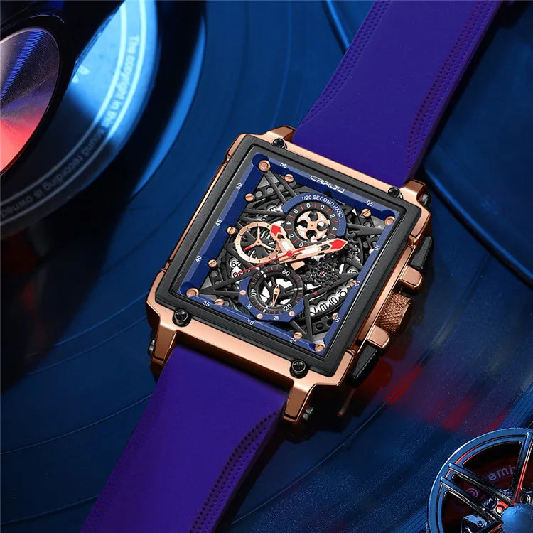 CRRJU 2312 Hollow Out Design Men Watch Business Personality Male Fashion Waterproof Square Quartz Wristwatch