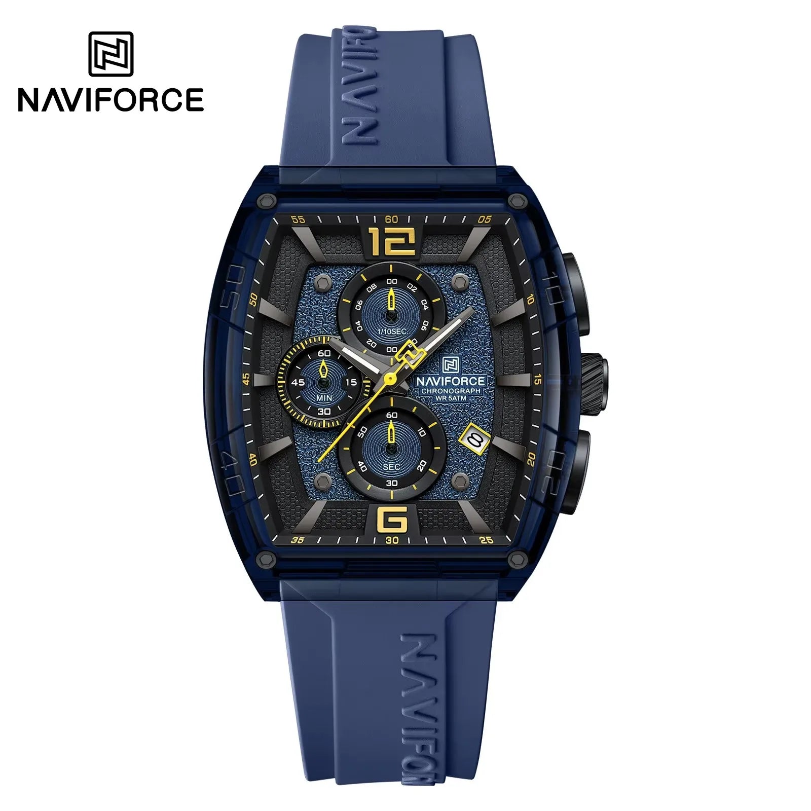 NAVIFORCE 6101 Men's Quartz Watch Casual Outdoor Sports Fashion Tonneau Dial Luminous Waterproof Silicone Strap Luxury