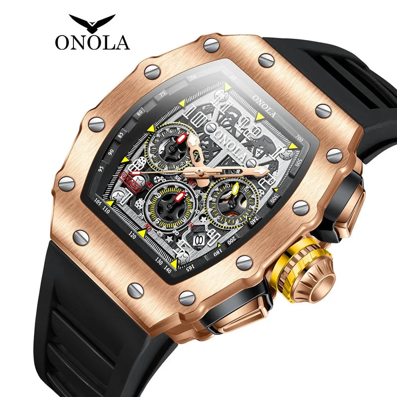 Onola Brand 6826 New Luxury Sport Watches Chronograph Watch Japanese Quartz Movement Business Men Wrist Watches for Boy Mlae
