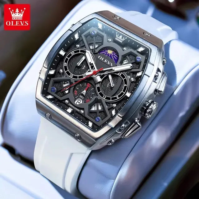 OLEVS 2942 Watch for Men Multifunction Sport Chronograph Waterproof Silicone Strap Quartz Mens Watches Luxury Black Wristwatches