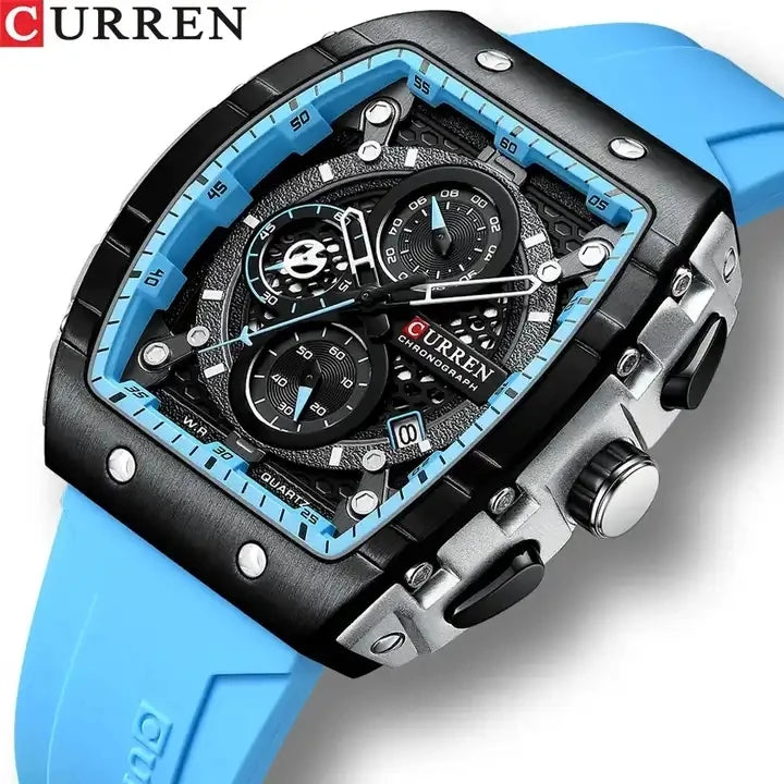 CURREN 8442 New Fashion Sports Watches Montre Homme Large Unique Tonneau Case Dial Design Auto Date Quartz Wristwatches for Men
