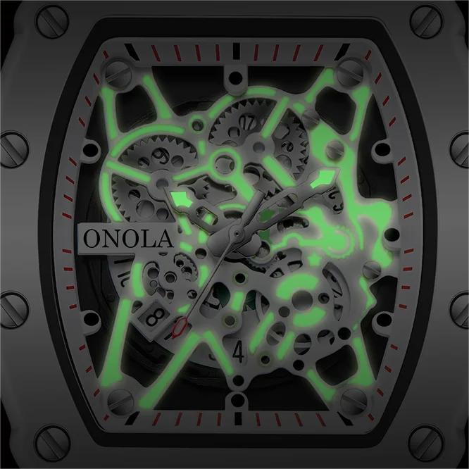 ONOLA 3827W Luminous Night Light Chronograph Original Japan Quartz Silicone Strap Sports Transparent Watch for Men Wrist Watches