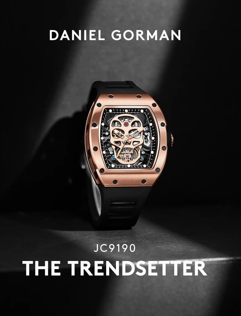 Men's Unique Tonneau Casual Wristwatch with Soft Silicon Band Hollow Analog  Sport Watch