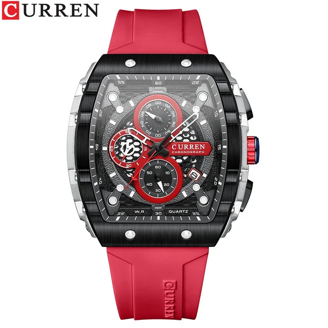 CURREN 8442 New Fashion Sports Watches Montre Homme Large Unique Tonneau Case Dial Design Auto Date Quartz Wristwatches for Men