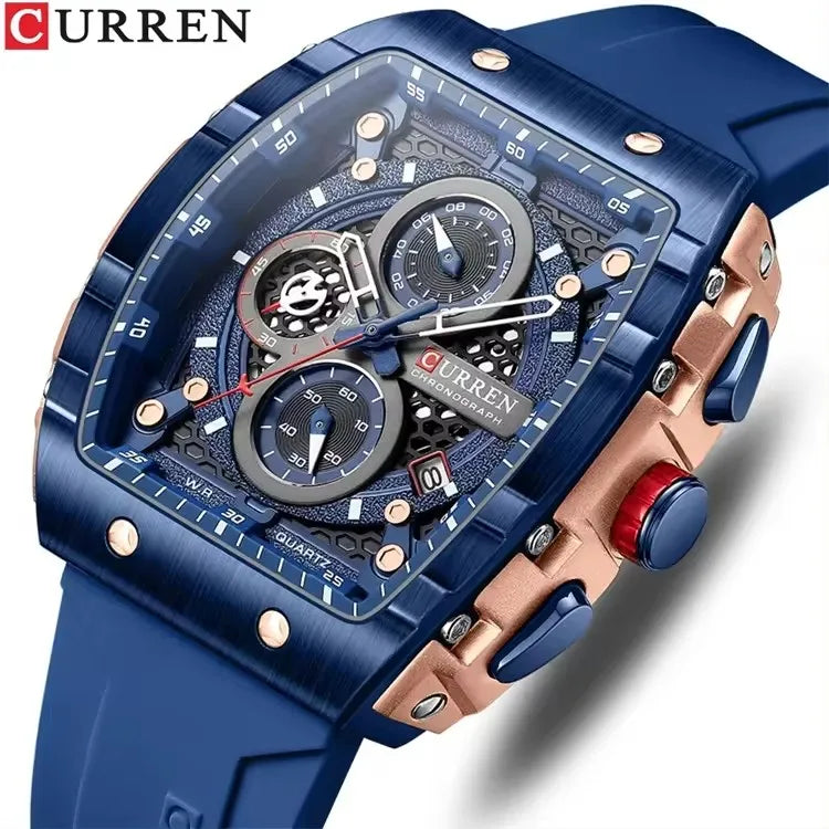 CURREN 8442 New Fashion Sports Watches Montre Homme Large Unique Tonneau Case Dial Design Auto Date Quartz Wristwatches for Men