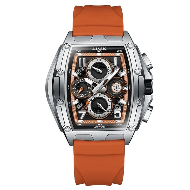 LIGE 89110 Silicone Band Sport Gold Blue Strap Fashion Mens Watches Top Luxury New 30m Waterproof Quartz Movement Watch for Men