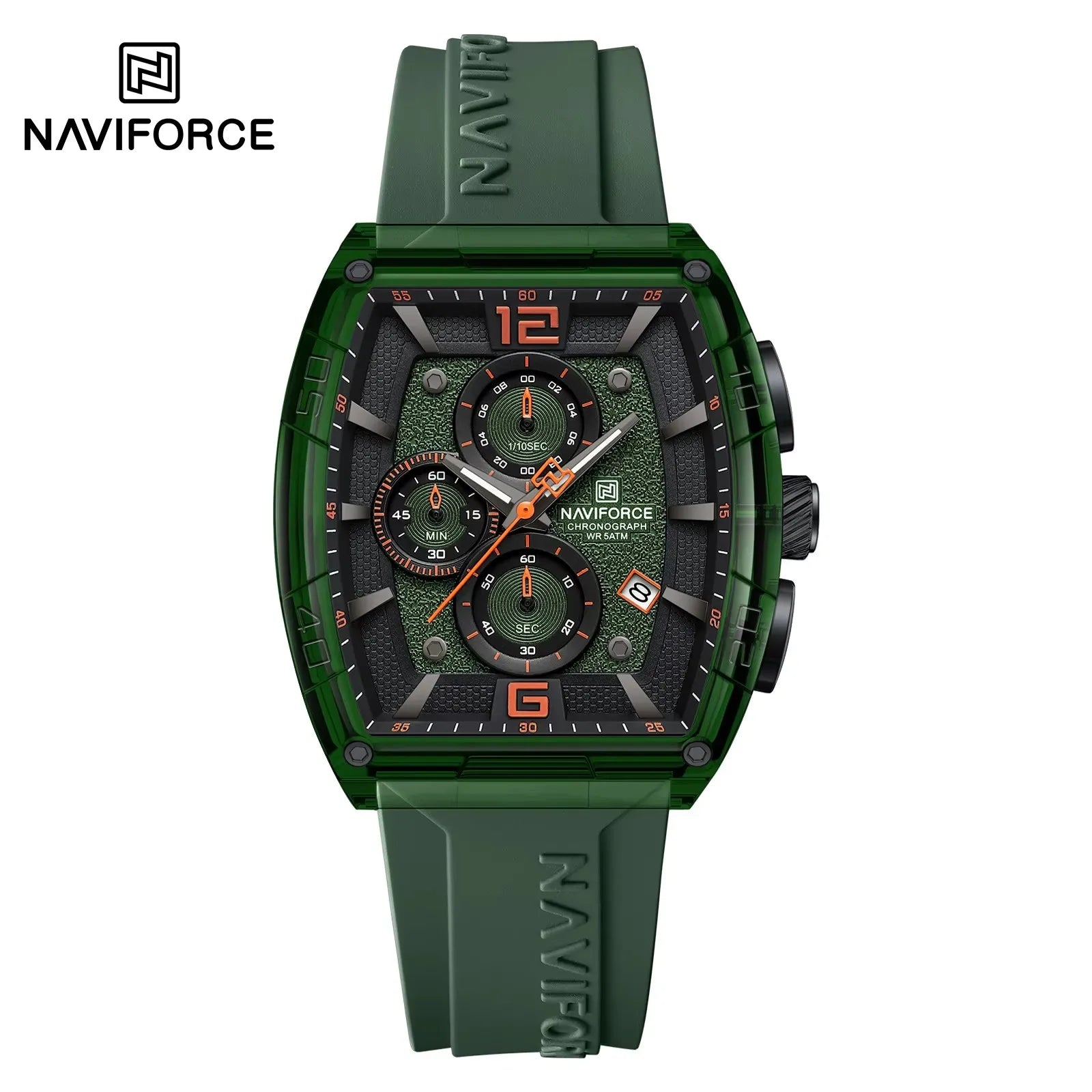 NAVIFORCE 6101 Men's Quartz Watch Casual Outdoor Sports Fashion Tonneau Dial Luminous Waterproof Silicone Strap Luxury