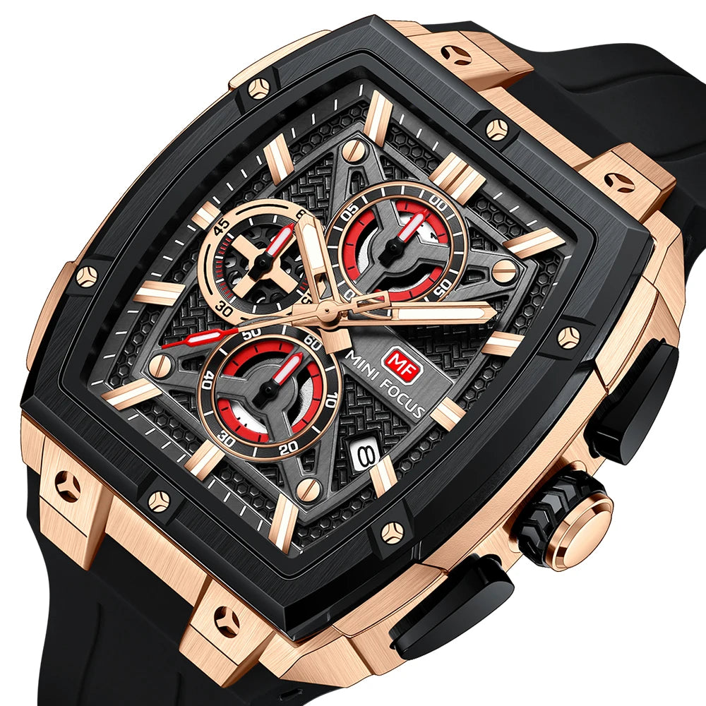 MINI FOCUS MF0602G  Men's Watches Chronograph Quartz Silicone Wristwatch Top Luxury Brand Waterproof Sport  Luminous Watch
