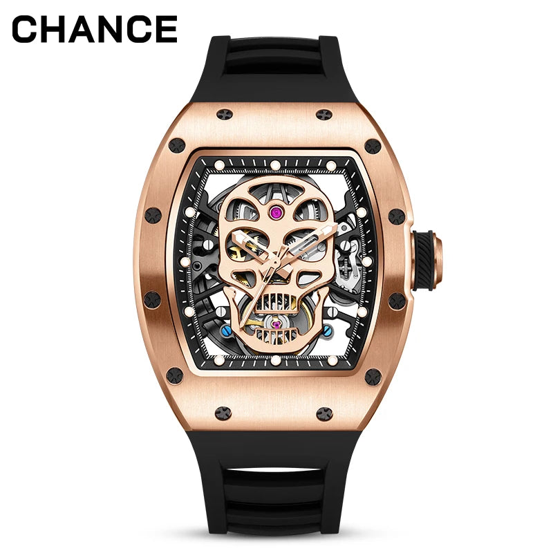 CHANCE JC-9-190G-7 Carbon Fiber Luxury Hollow Dial Automatic Watches Waterproof Luminous Silicone Strap Men Mechanical Watch