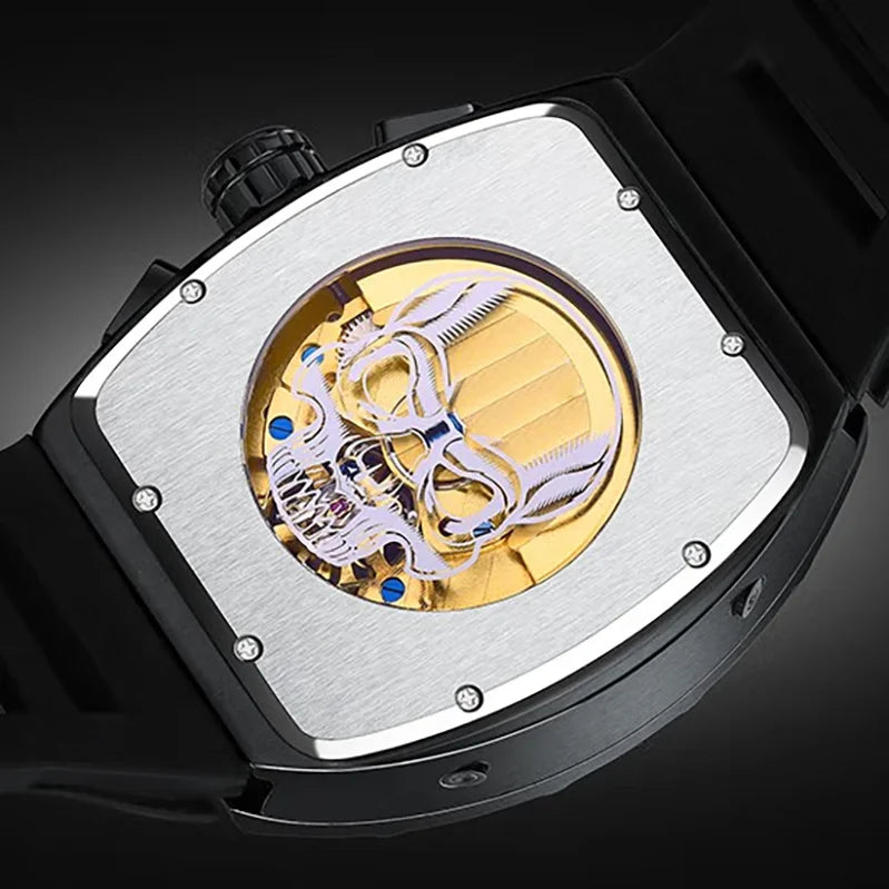 Latest Stainless Steel Barrel Case Skeleton Calendar Luminous Men Automatic Mechanical Watch