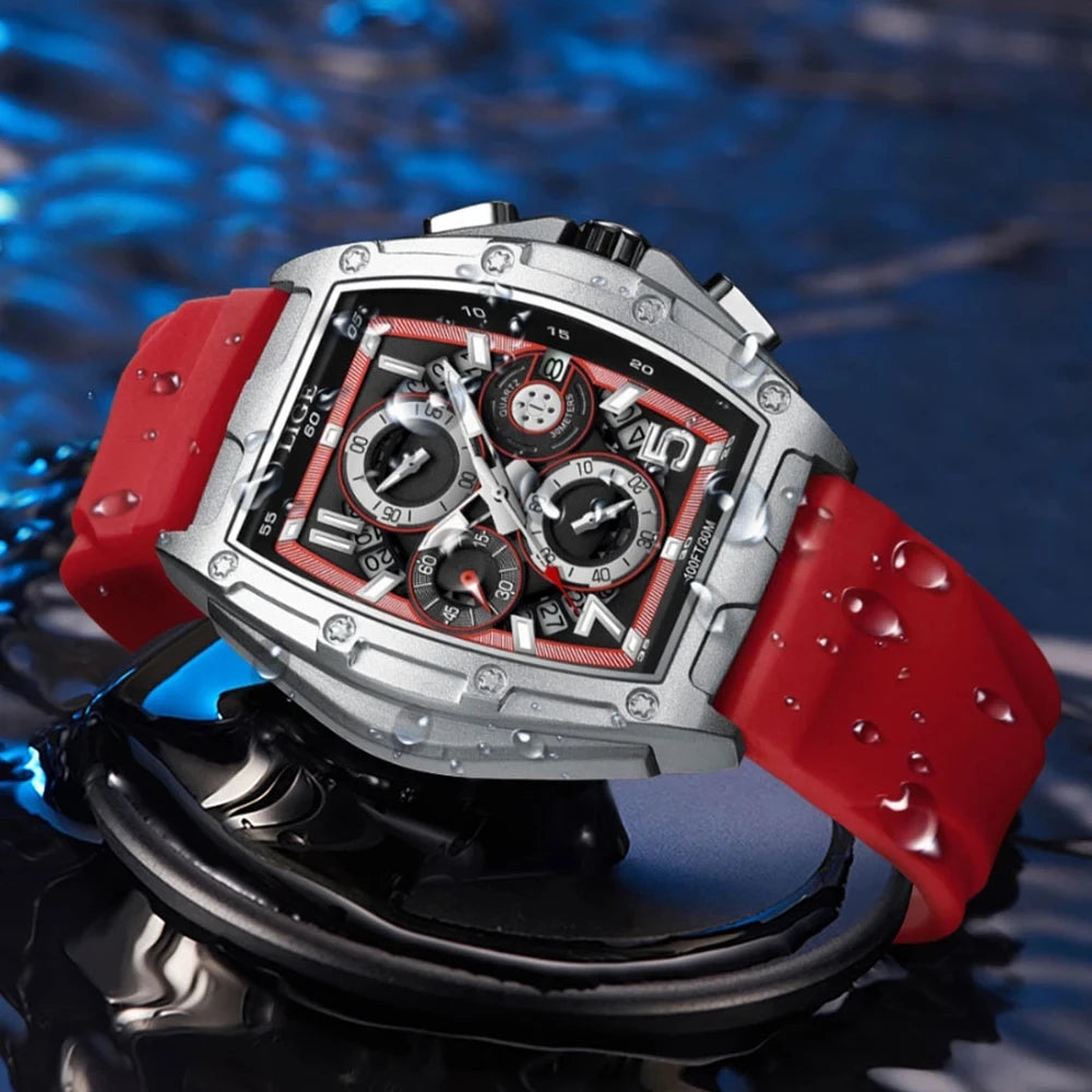 LIGE 89110 Silicone Band Sport Gold Blue Strap Fashion Mens Watches Top Luxury New 30m Waterproof Quartz Movement Watch for Men