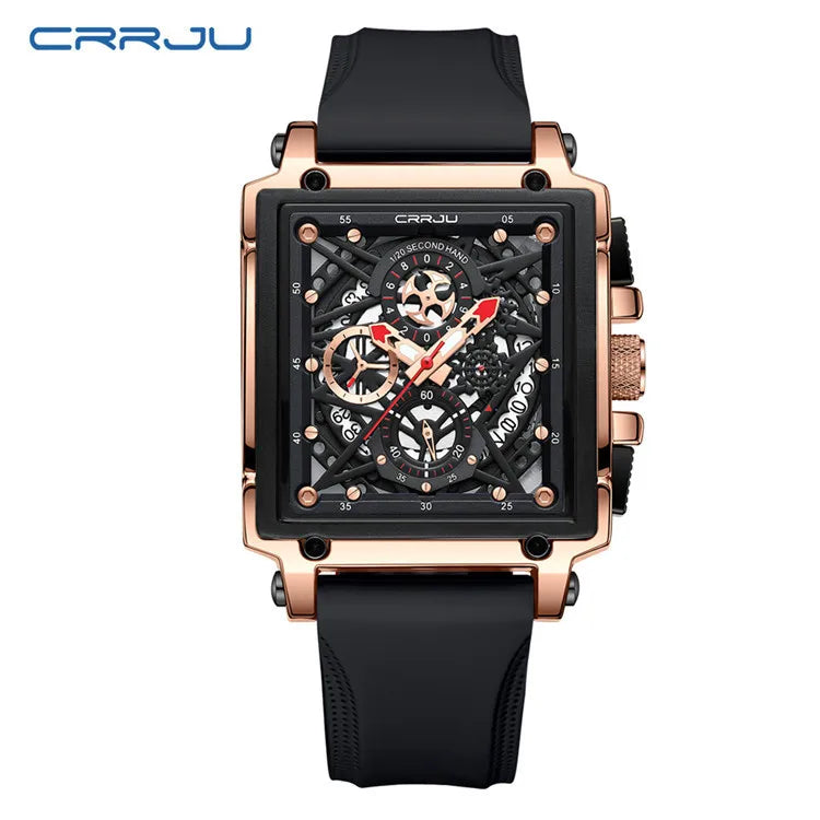 CRRJU 2312 Hollow Out Design Men Watch Business Personality Male Fashion Waterproof Square Quartz Wristwatch