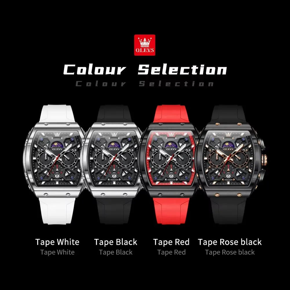 OLEVS 2942 Watch for Men Multifunction Sport Chronograph Waterproof Silicone Strap Quartz Mens Watches Luxury Black Wristwatches