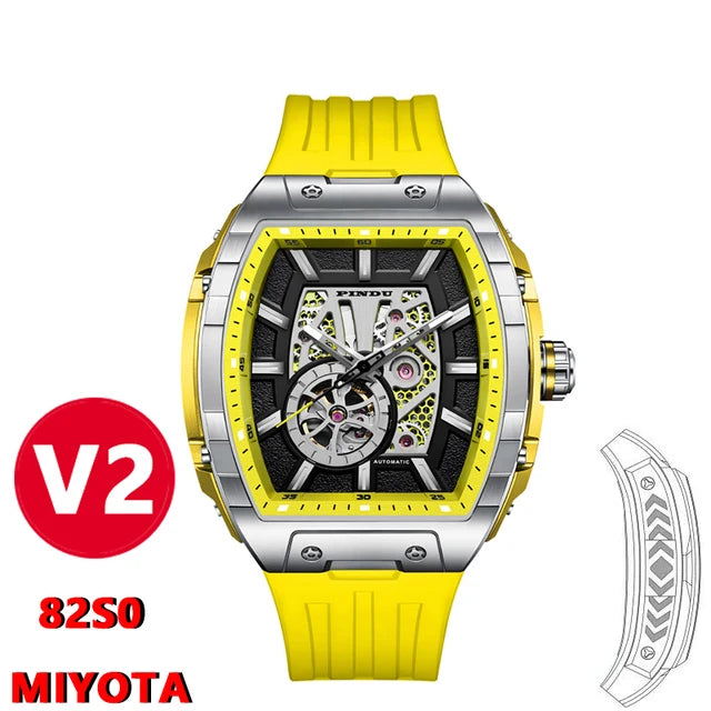Pindu Design V2 Luxury Men's Automatic Mechanical Watch 120 Click Miyota 82S0 AR Sapphire Glass Analog Tonneau Business Style
