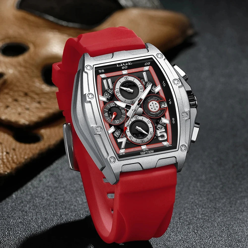 LIGE 89110 Silicone Band Sport Gold Blue Strap Fashion Mens Watches Top Luxury New 30m Waterproof Quartz Movement Watch for Men