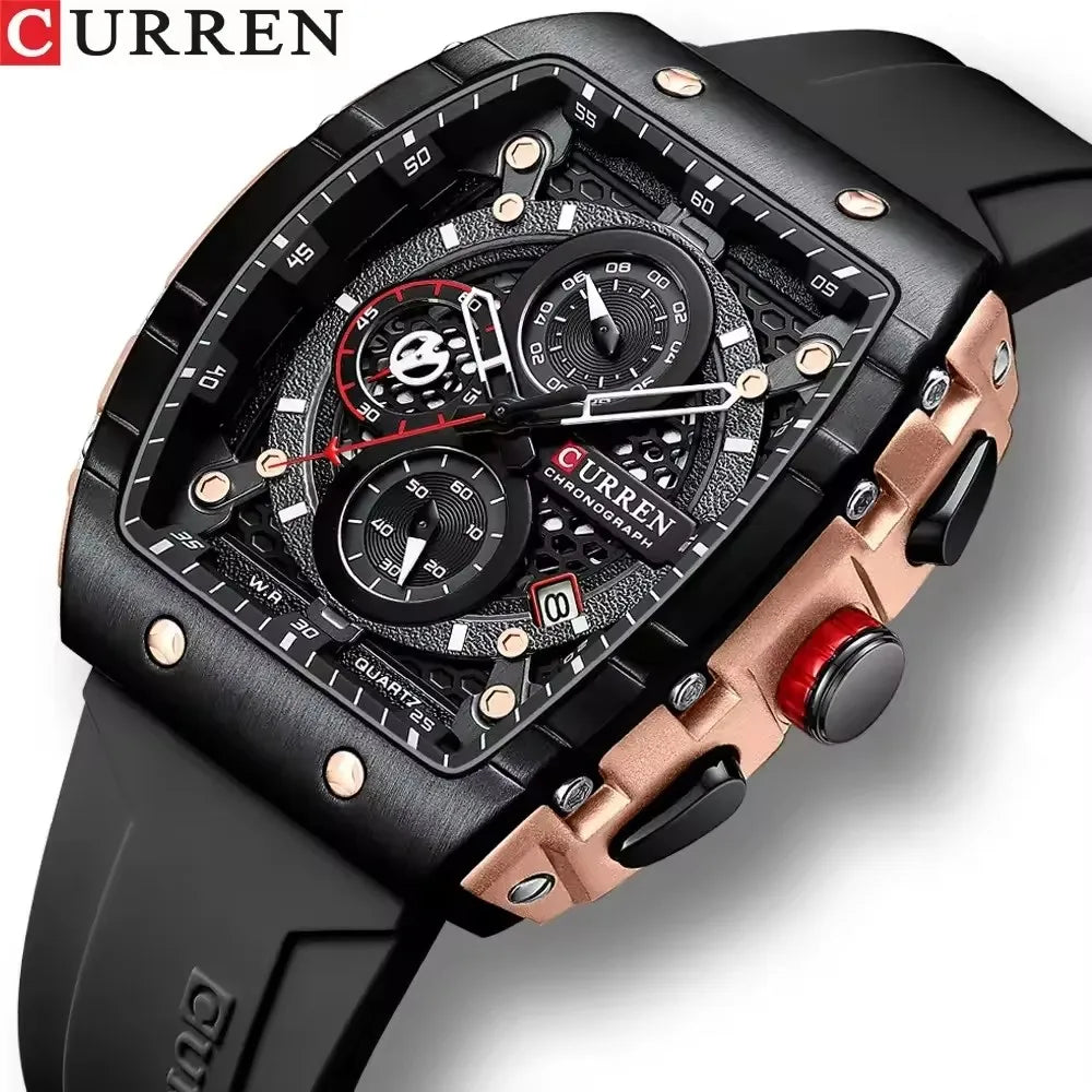CURREN 8442 New Fashion Sports Watches Montre Homme Large Unique Tonneau Case Dial Design Auto Date Quartz Wristwatches for Men