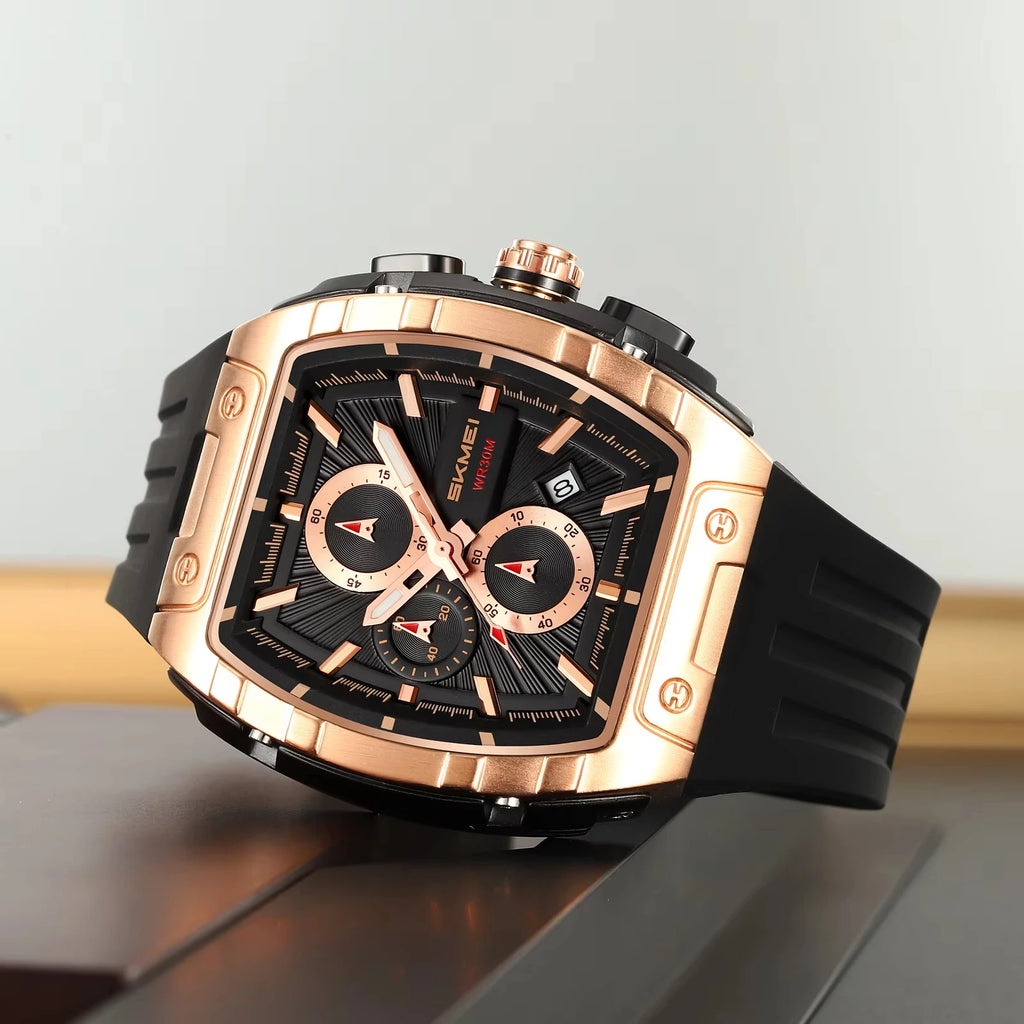 Skmei 2362 Famous Brand New Design Men Quartz Watch High Quality Rubber Strap Water Resist Date Display Chronograph Casual Watch