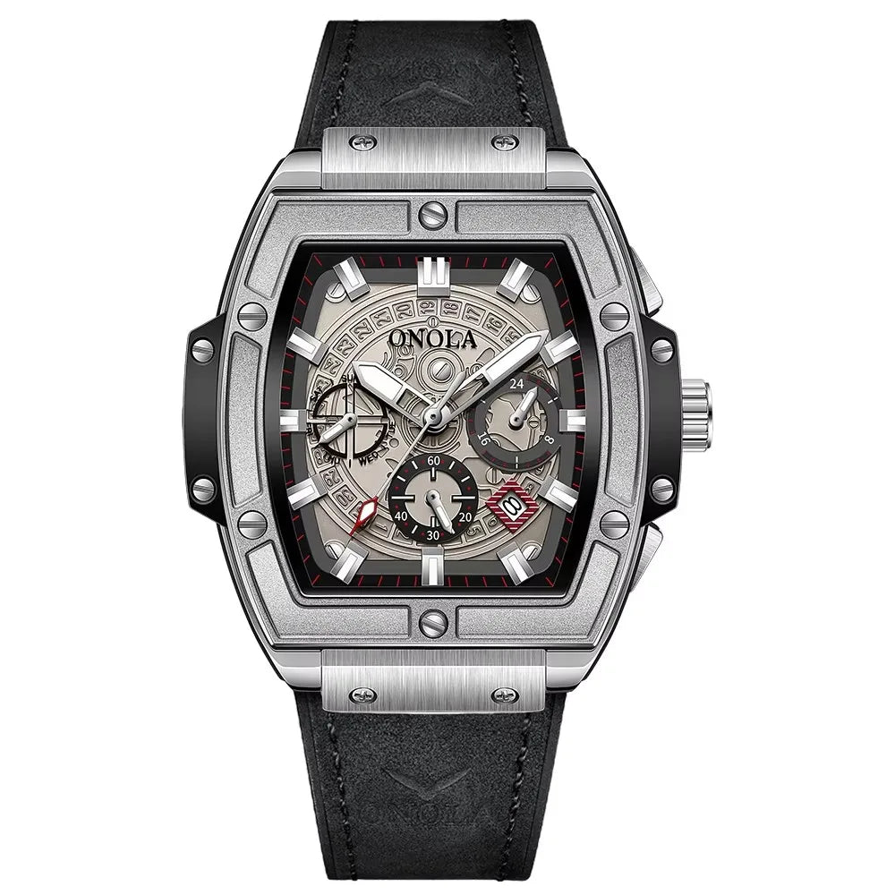 Onola 6819 Fashion Japan Quartz Watch Male Waterproof Sport Men's Wristwatches Clock Glass Genuine Leather Alloy Tonneau Watches