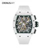 Luxury Men's Carbon Tonneau Mechanical Watches  Sapphire Crystal Watch Glasswith Luminous Hands and Transparent Movement Back