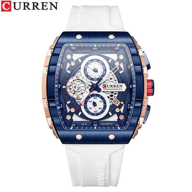 CURREN 8442 New Fashion Sports Watches Montre Homme Large Unique Tonneau Case Dial Design Auto Date Quartz Wristwatches for Men