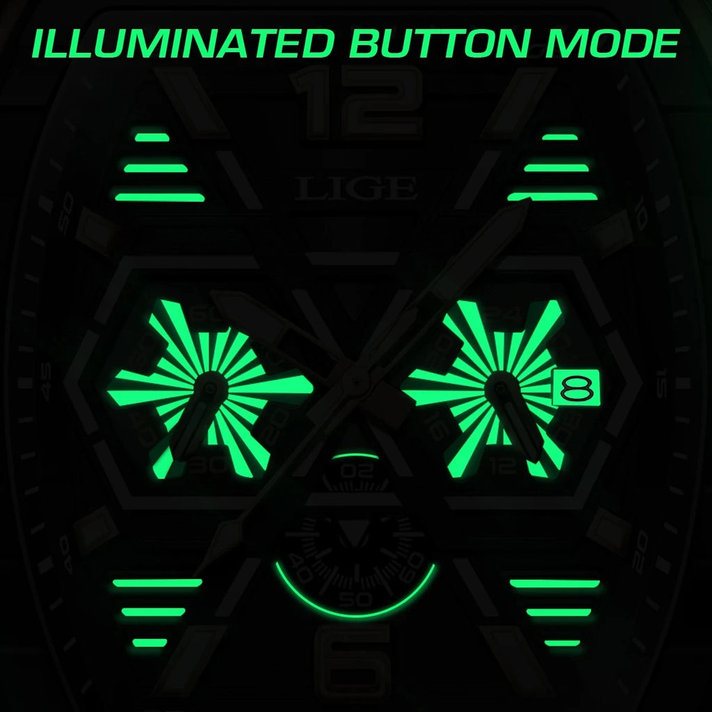 Lige 89108 LG89108 Square Auto Date Calendar Luminoius New Fashion Casual Watch Silicone Strap Waterproof Quartz Watches for Men