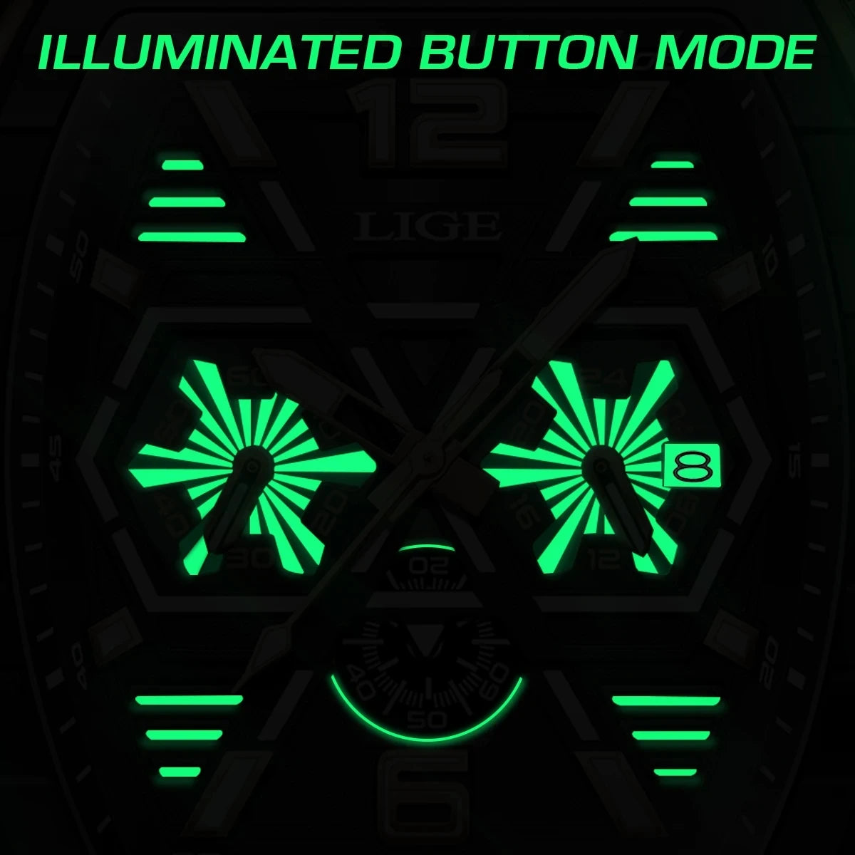 Lige 89108 LG89108 Square Auto Date Calendar Luminoius New Fashion Casual Watch Silicone Strap Waterproof Quartz Watches for Men