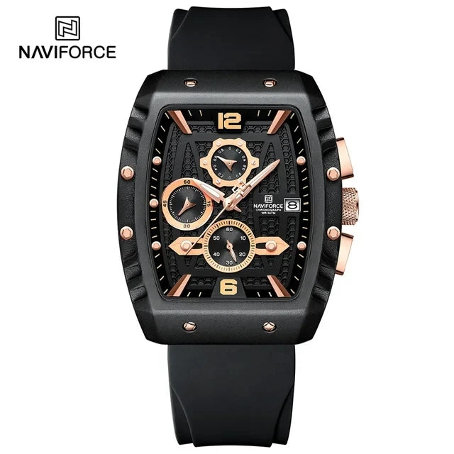 NAVIFORCE  Men's Business Watches Sports Quartz Chronograph Silicone Band Casual Male Waterproof Wristwatches