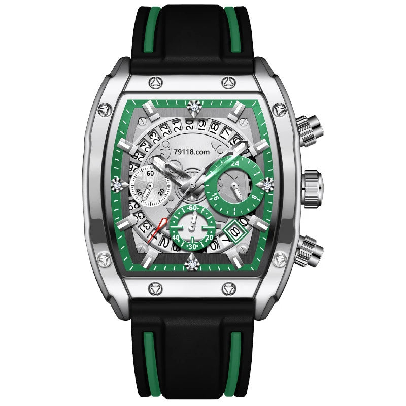 Factory Direct Sales New European American Fashion Trend Men's Watch Barrel-Shaped Quartz Watch with Diver Feature Metal Case