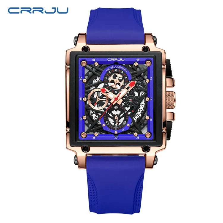 CRRJU 2312 Hollow Out Design Men Watch Business Personality Male Fashion Waterproof Square Quartz Wristwatch