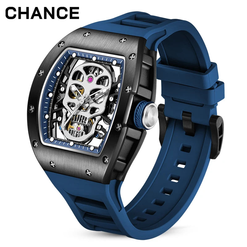 CHANCE JC-9-190G-7 Carbon Fiber Luxury Hollow Dial Automatic Watches Waterproof Luminous Silicone Strap Men Mechanical Watch