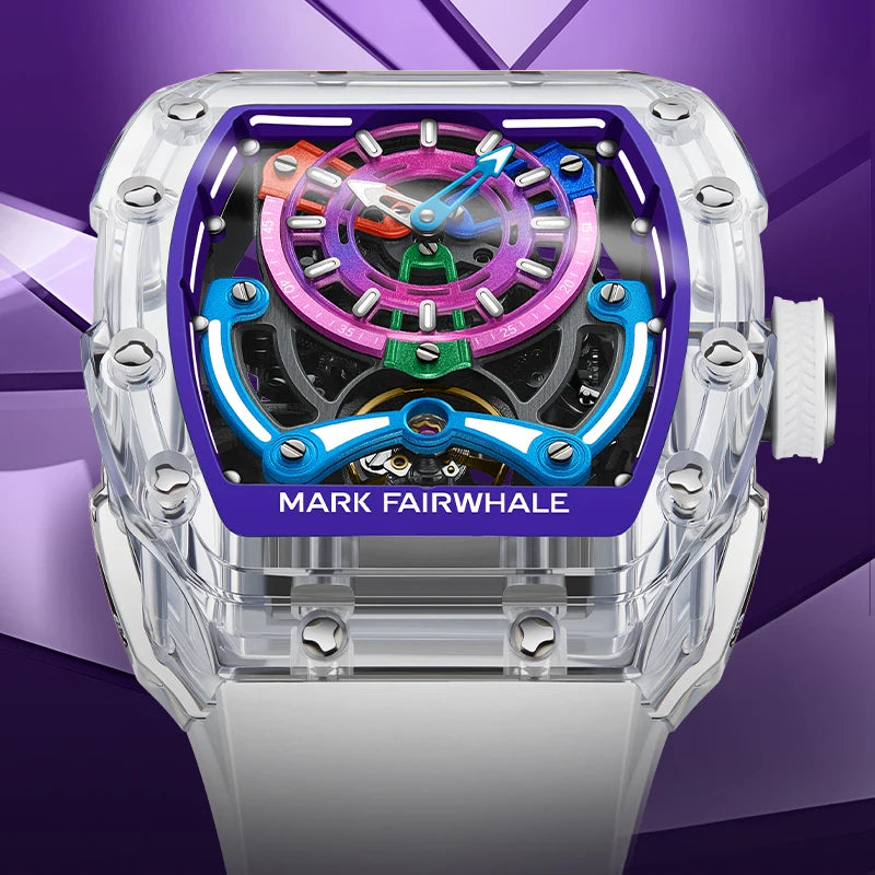 Mark Fairwhale Men's Automatic Mechanical Watch Brand New Sport Style Crystal Glass Dial Stainless Steel Waterproof Luminous