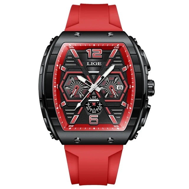 Lige 89108 LG89108 Square Auto Date Calendar Luminoius New Fashion Casual Watch Silicone Strap Waterproof Quartz Watches for Men