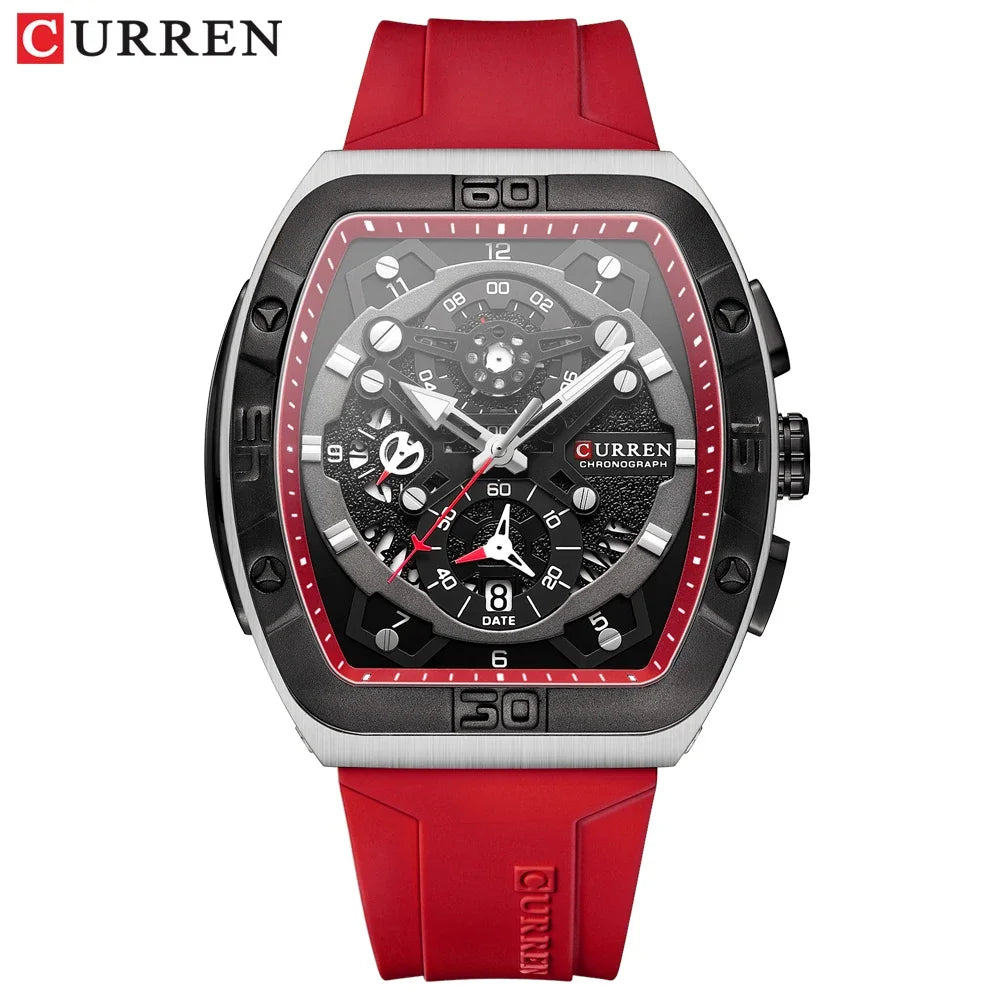CURREN 8443 Brand Men Unique Tonneau Watches Large Dial Casual Quartz Silicone Strap Wrist Watches With Luminous for Male