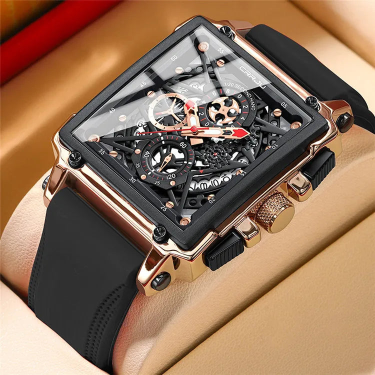 CRRJU 2312 Hollow Out Design Men Watch Business Personality Male Fashion Waterproof Square Quartz Wristwatch