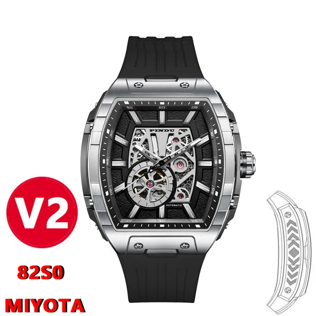 Pindu Design V2 Luxury Men's Automatic Mechanical Watch 120 Click Miyota 82S0 AR Sapphire Glass Analog Tonneau Business Style