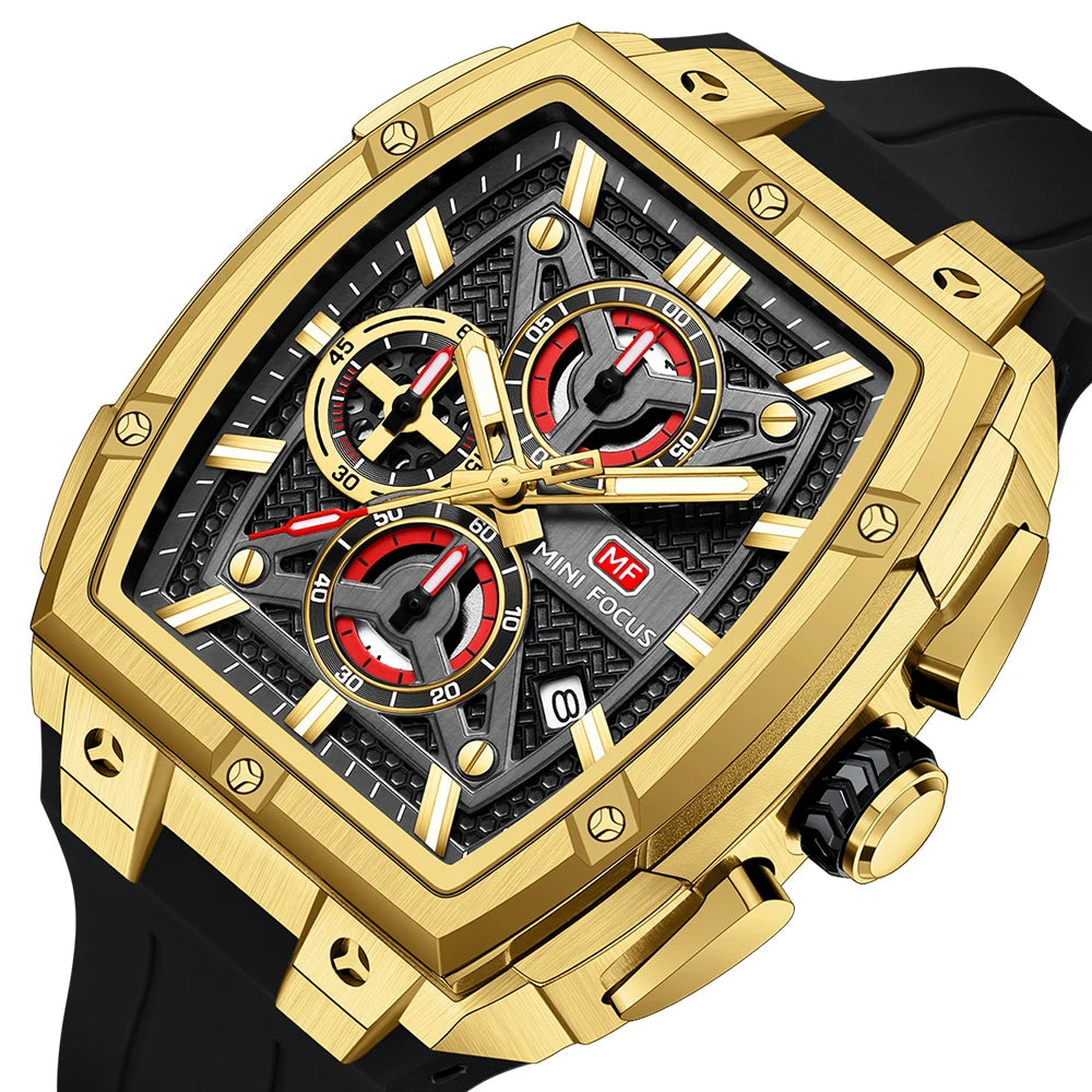 MINI FOCUS MF0602G  Men's Watches Chronograph Quartz Silicone Wristwatch Top Luxury Brand Waterproof Sport  Luminous Watch