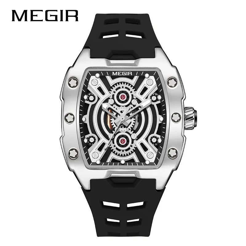 Megir 8116G 8116 Fashion Luxury Men's Luminous Analog Silicone Strap Quartz Watches Tonneau Dial Waterproof Wrist Watch for Men