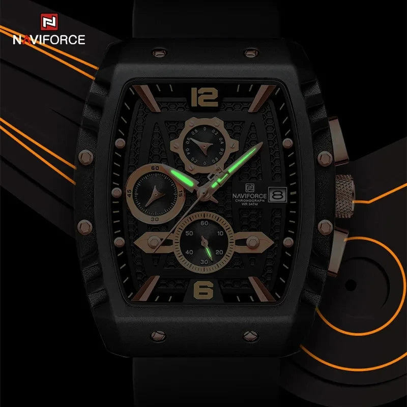 NAVIFORCE  Men's Business Watches Sports Quartz Chronograph Silicone Band Casual Male Waterproof Wristwatches