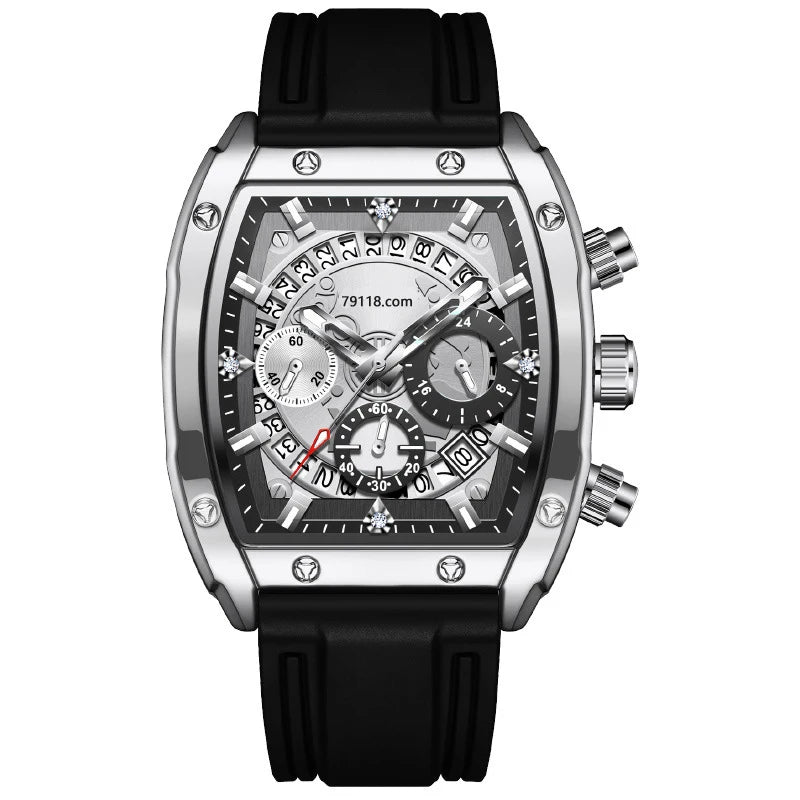 Factory Direct Sales New European American Fashion Trend Men's Watch Barrel-Shaped Quartz Watch with Diver Feature Metal Case