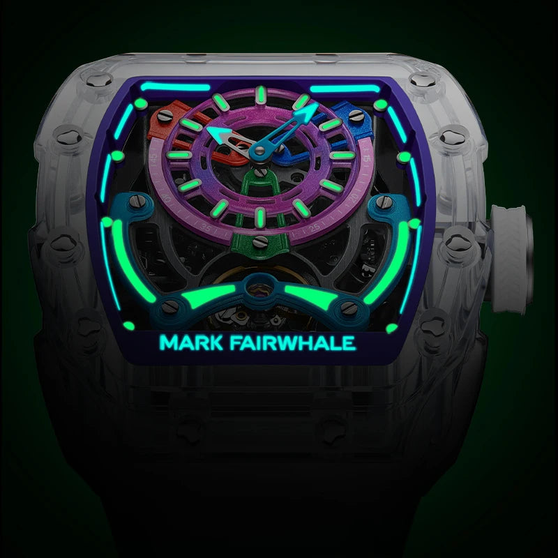 Mark Fairwhale Men's Automatic Mechanical Watch Brand New Sport Style Crystal Glass Dial Stainless Steel Waterproof Luminous