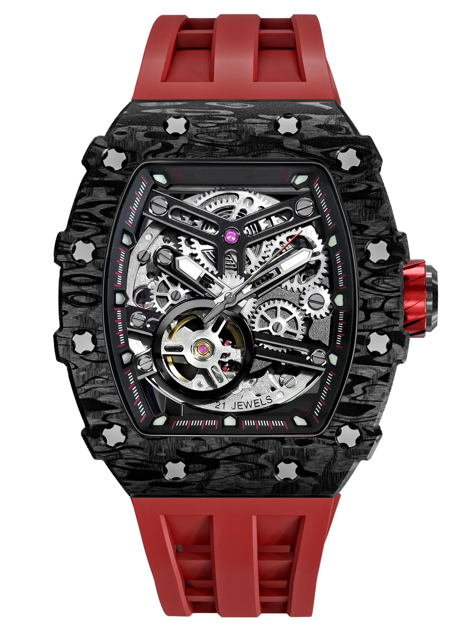 Luxurious Richard TSAR BOMB Automatic Skeleton Dial Watch Wholesale Supply Japanese Movement Sapphire Crystal Rubber Band